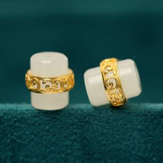 天然和田玉白玉桶珠925银镀金包金配件diy手链佛珠手串顶珠腰珠