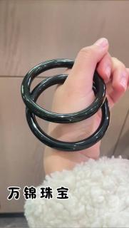 和田玉青玉圆条手镯女款玉镯子 内径约62mm 附证书