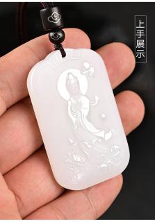 新疆和田玉青玉莲花站观音吊坠项链羊脂白玉净瓶观音玉坠挂件男款