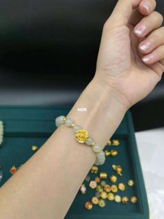 —和田玉足金玫瑰花手串